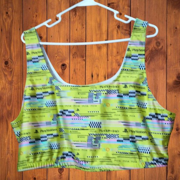 Forever 21  PlayStation PS4 Women's 3X Cropped Top Neon Yellow/Green Geometric - Picture 1 of 4